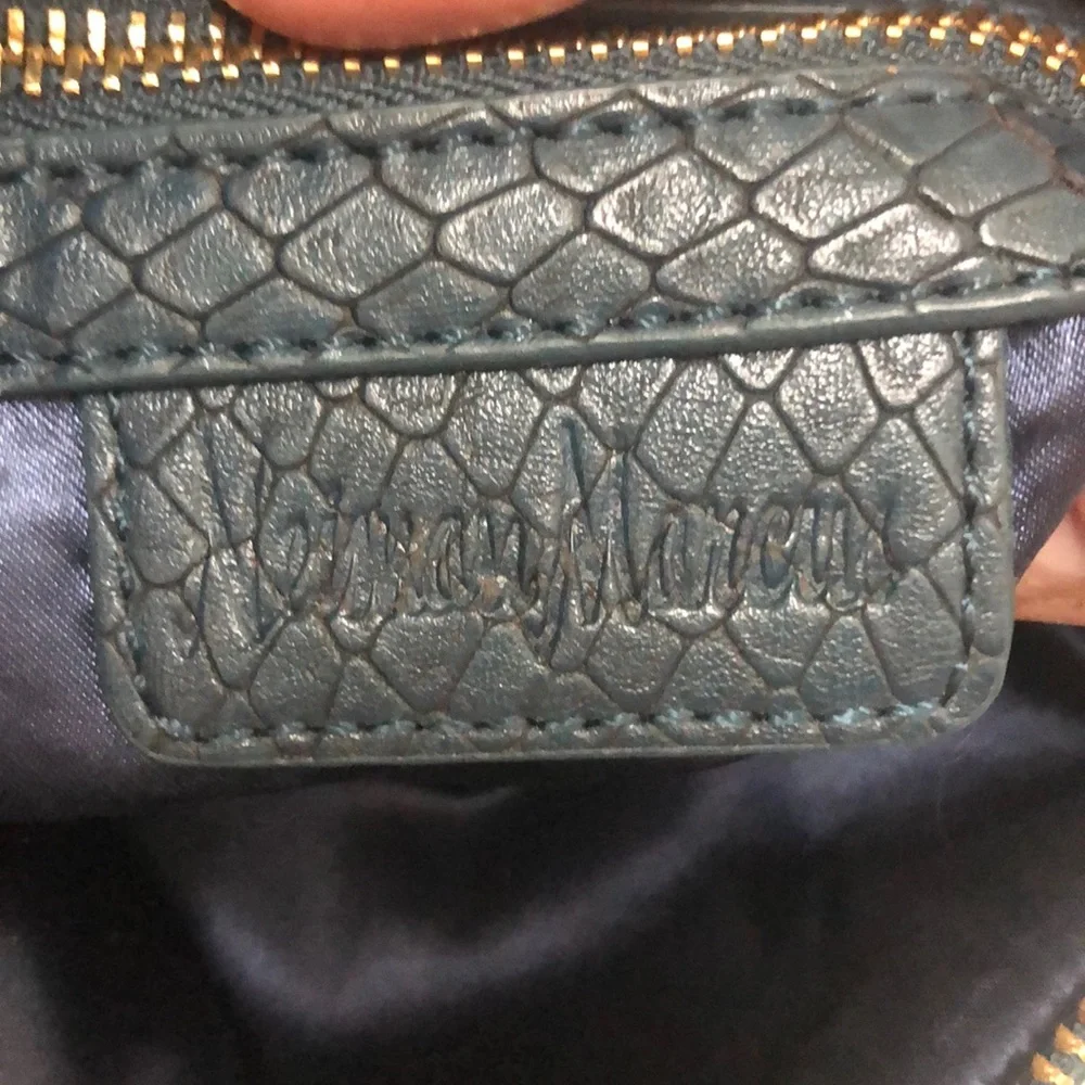 3 for $20 NEIMAN MARCUS Braided Woven Clutch Vegan Leather Make-Up Bag Navy Blue